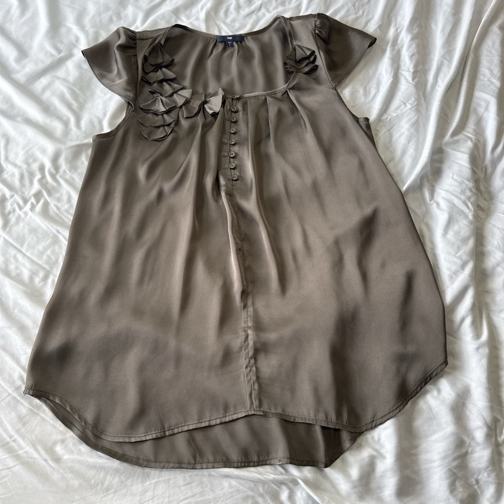 GAP Y2K Women's Brown Boho Indie Blouse with Button Detail